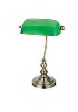 Green Glass and Brass Bankers Lamp.